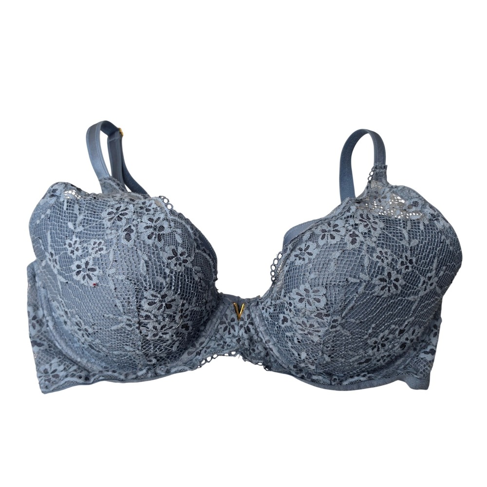 Victoria's Secret Bra Women 38D Blue Floral Lace Plunge Padded 111465-Q85
